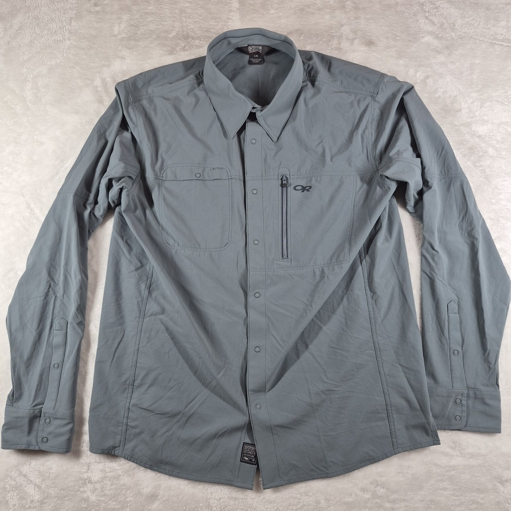 Outdoor Research Ferrosi Shirt Men's Large Blue Snap Button Long Sleeve Hike